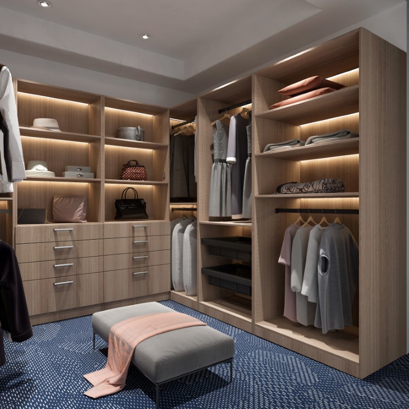 Illuminated custom closet cabinetry by Luna Cabinets